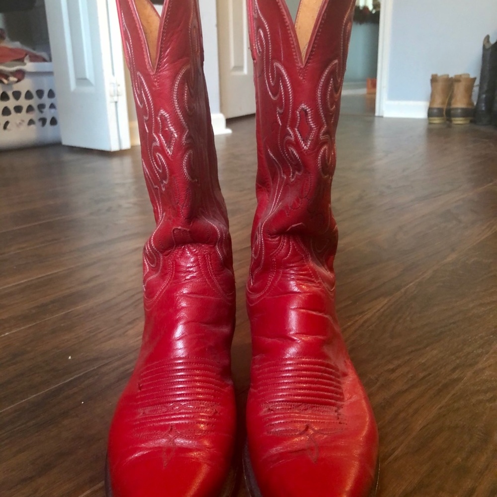 *VINTAGE* Lucchese 1883 Red Leather Snip Toe Boots